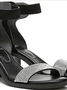 Zodiac Black Heeled Sandals with Rhinestone Toe Strap